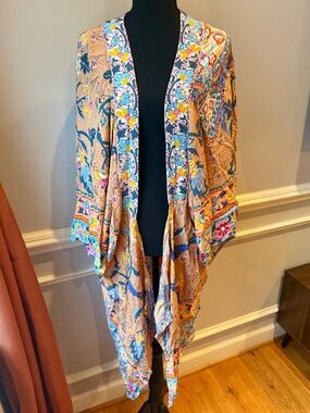 Umgee 1XL/2XL Floral Peacock Kimono Cardigan Boho Duster Bell Sleeve